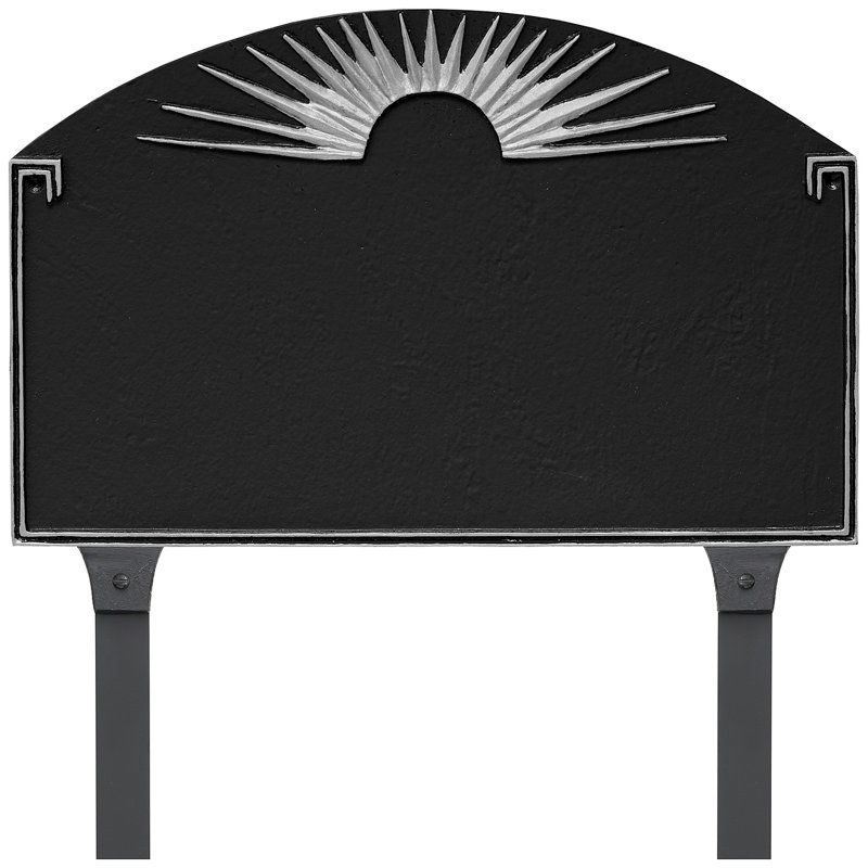 Plaque d’adresse pour gazon à 2 lignes à polygramme de soleil, Noir / argent, Oui