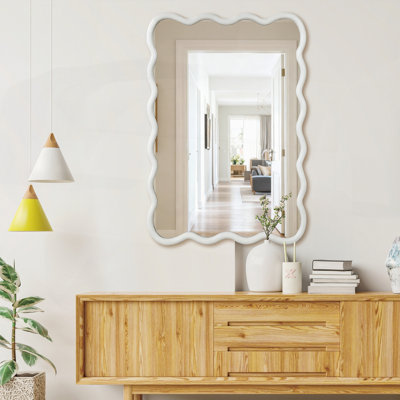 Wavy Rectangle Wood Frame Decorative Mirror,For Bedroom, Bathroom, Living Room, Entryway