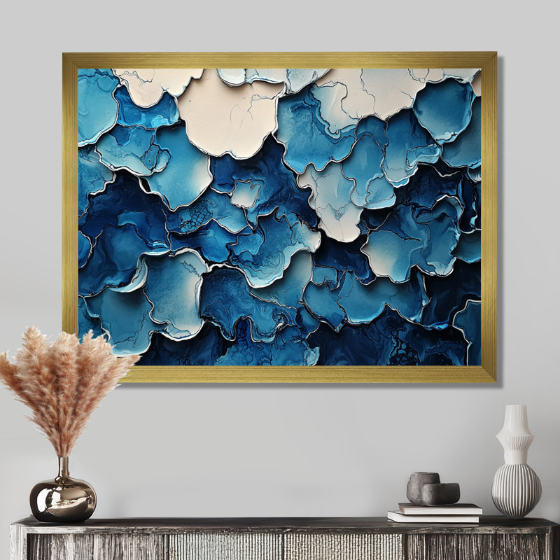 Okla - Abstract Large Wall Art, H 30 po x l 40 po, Cadre simple, Doré