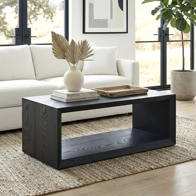 Wander Solid Coffee Table with Storage, 45.72cm H x 121.92cm W x 59.39cm D, Black