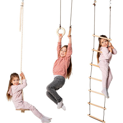 Kids Play Set – Jungle Gyms for Boys and Girls – Indoor & Outdoor Climbing Frame with Gymnastics Rings and Climbing Ladder, Ages 2-12