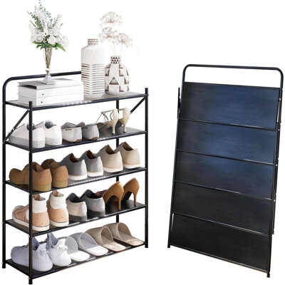 5 Tier Noassembly Shoe Rack Foldable Shoes Rack Organizer Without Installation Portable Solid Metal Shoe For Closet Entryway Front Door Entrance