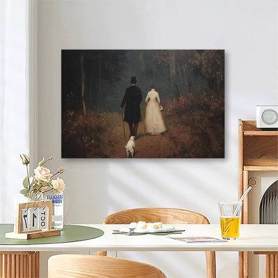 Vintage Woodland Dark Academia Scene Art, Large Gallery Wrapped Canvas Wall Art Print for Living Room & Bedroom