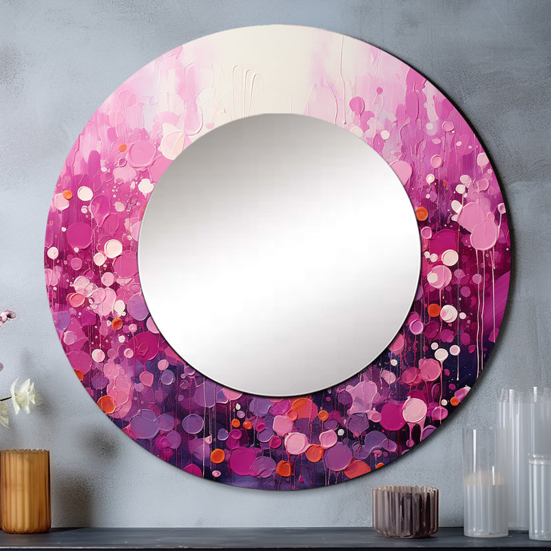 Magenta magique - décor de miroir mural unique de paysages, grand miroir rond moderne, impression d'art en métal