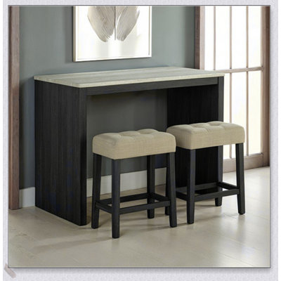 Table de salle à manger bicolore noire avec 2 tabourets et coussins de siège capitonnés en biscuit, parfaite pour les maisons modernes