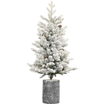 Lumiere Rustic Flocked Tabletop Tree With Pot Base, Warm White LED Lights, Tips, PE+PVC Branches