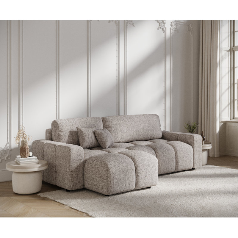 4 Seater Sofa Bed, Brown Polyester