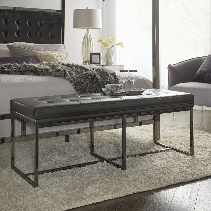 Banc de chambre rembourré Jaymae, Similicuir noir