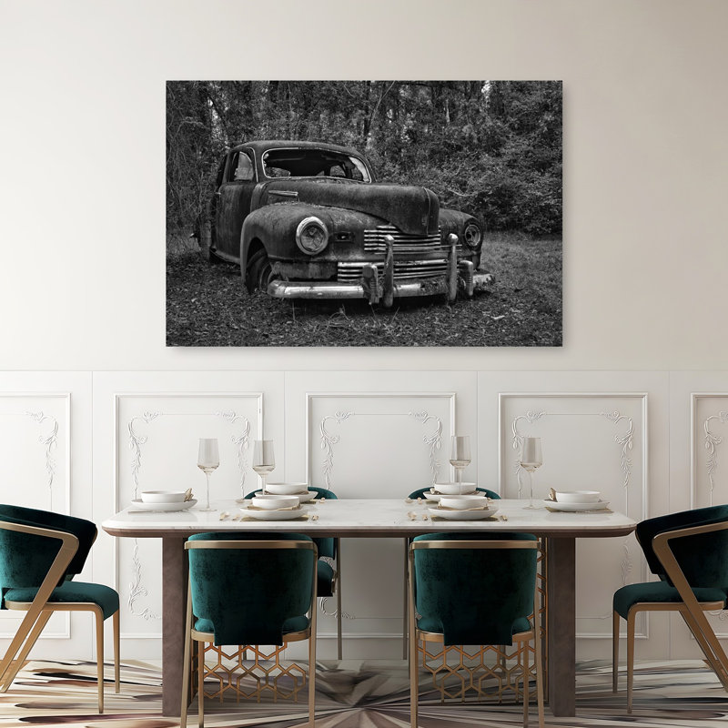 Voiture rétro oubliée, classique, rétro, forêt, nature, affiche murale, H 40 po x l 60 po