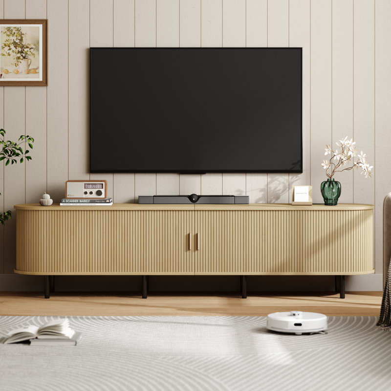 Meuble télé avec rangement et tablettes Jalonda, H 21,7 po x l 86,6 po x P 15,7 po, Bois de chêne