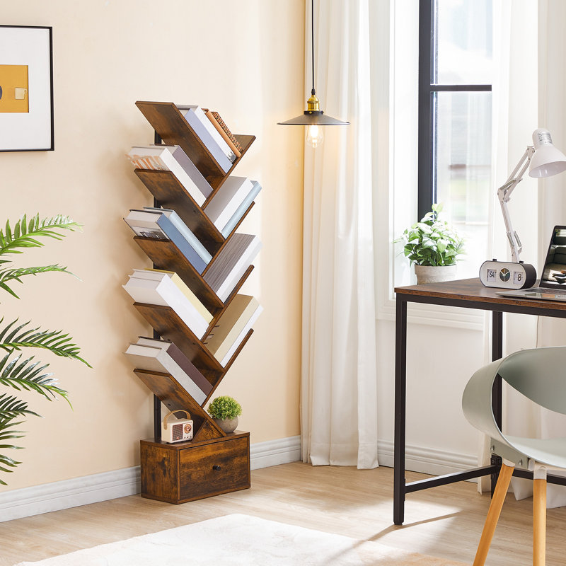 9-Tier Bookcase Tree Bookshelf with Drawer
