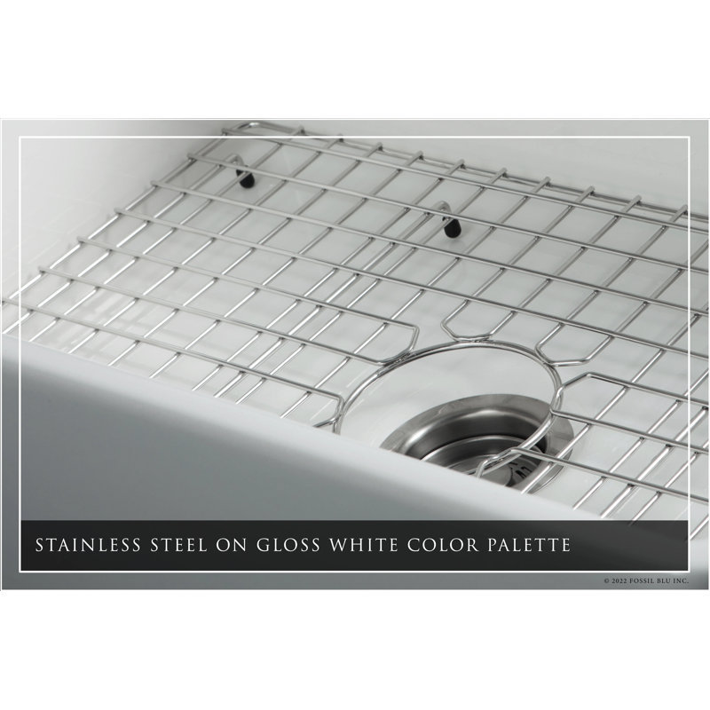 Luxury 36-Inch Solid Fireclay Farmhouse Sink, Flat Front, Stainless Steel Accessories