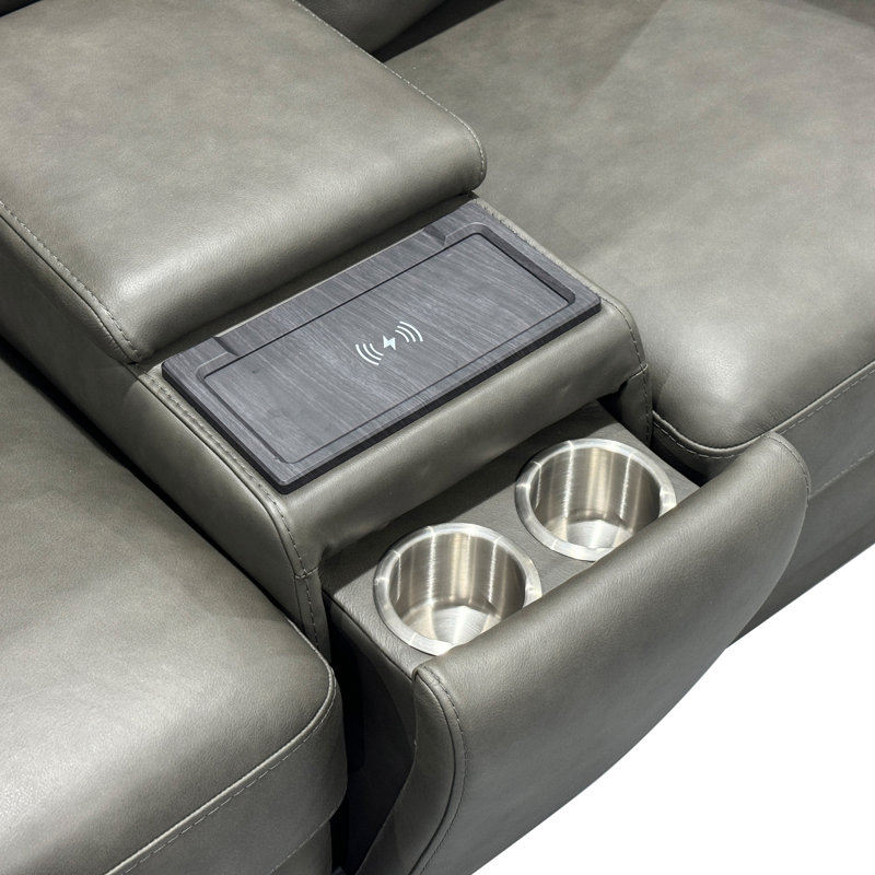 Causeuse inclinable électrique avec console, appuis-tête électriques et soutien lombaire Henri, Gris