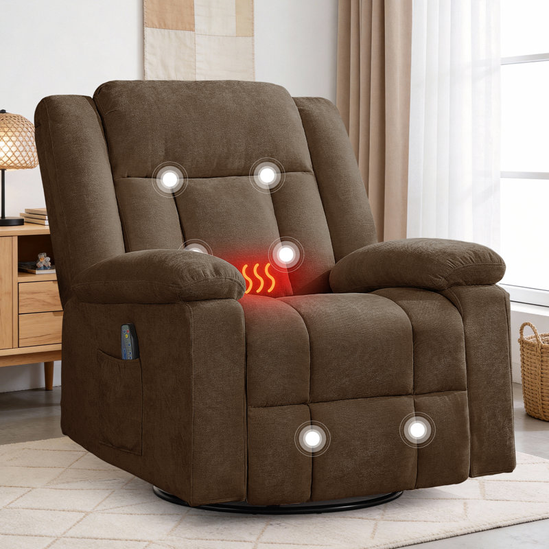 Recliner Chair, 360° Swivel Rocker Recliner with Massage and Heating, Manual Recliner with Side Pockets, Manual Reclining Chair for Living Room, Bedroom