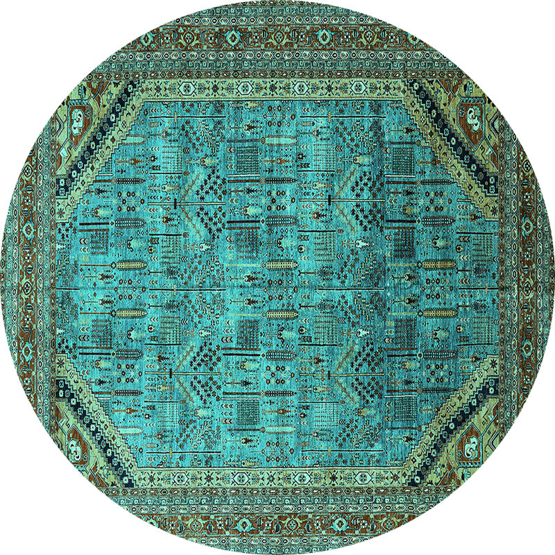 Laine; tapis bleu sarcelle en polyester, Rond 3 pi