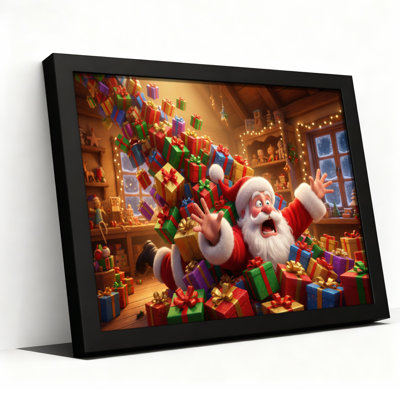 Tableau sur toile tendue représentant le père Noël et ses cadeaux (1 pièce)