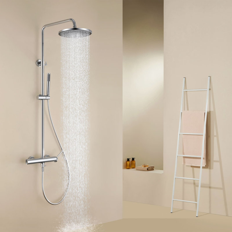 Système de douche à tuyau exposé avec douche à main et ensemble de robinets de douche à poignée simple en laiton avec valve brute