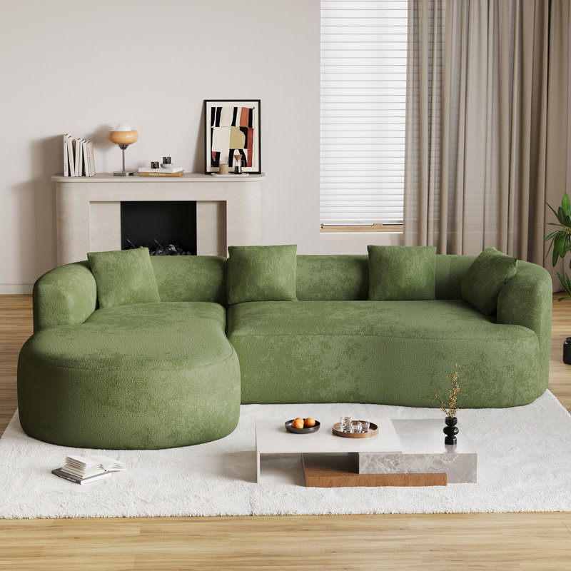 Canapé modulaire incurvé incurvé en L avec méridienne, sans assemblage requis, Green Chenille, Orienté à gauche (vu de face)