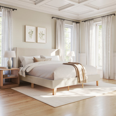 Martha Stewart Maisie Upholstered Platform Bed With Wingback Headboard