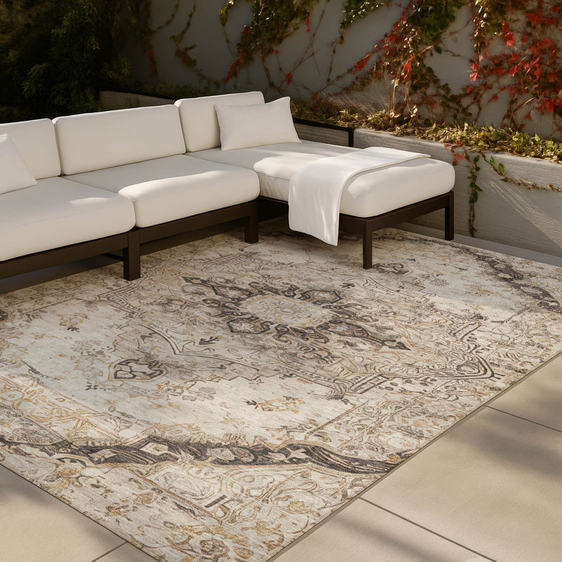 Machine Washable Indoor/Outdoor Chantille ACN2875 Global Rug, Beige, 10' x 14'