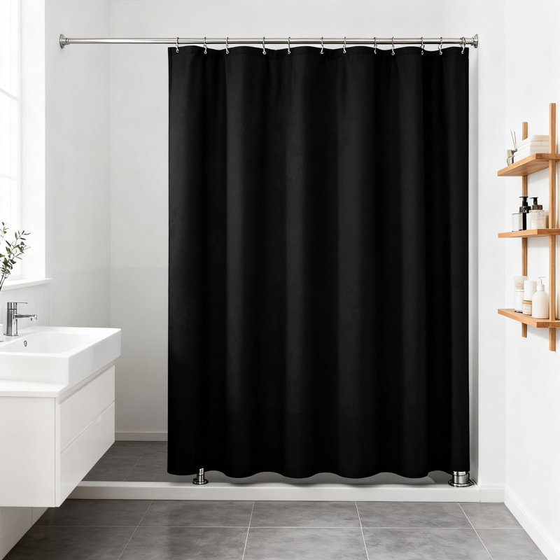 Rideau de douche en faux lin imperméable en polyester robuste avec boutonnière, ourlet lesté pour une intimité maximale, lavable à la machine