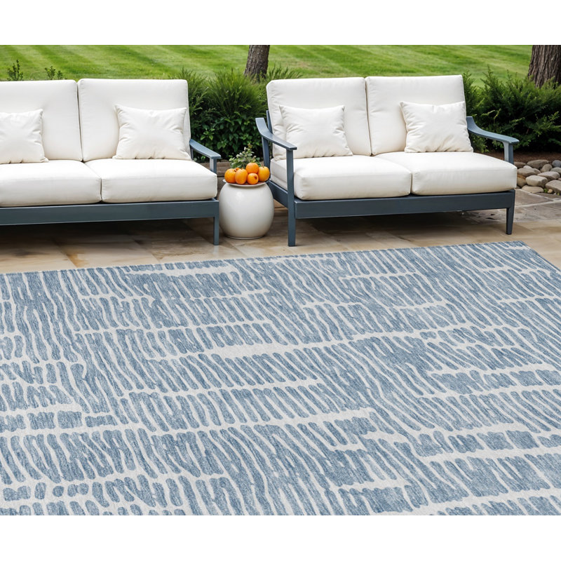 9' X 12' Blue And Ivory Abstract Washable Indoor Outdoor Area Rug, Rectangle 9' X 12'