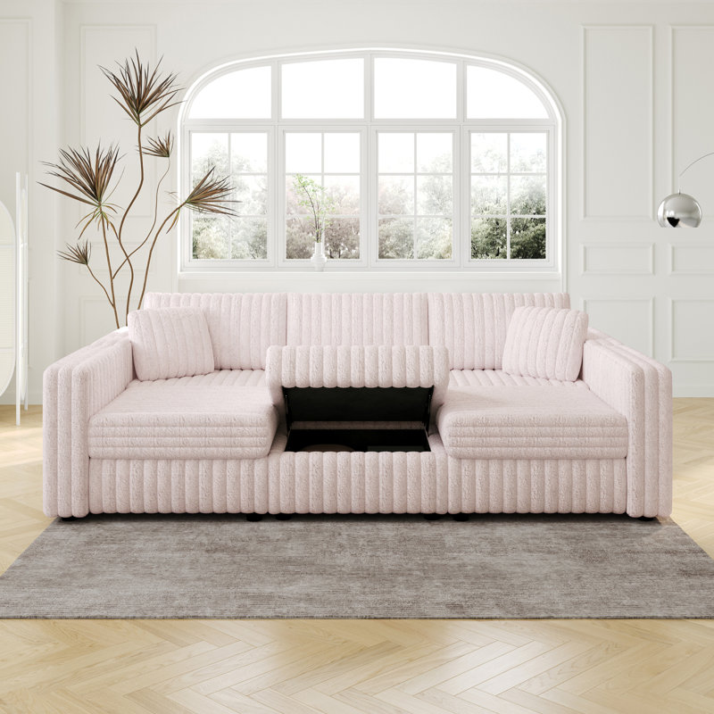 Canapé moelleux en forme de U pour 6 personnes, repose-pieds avec relevage hydraulique, canapé de salon, Light Pink