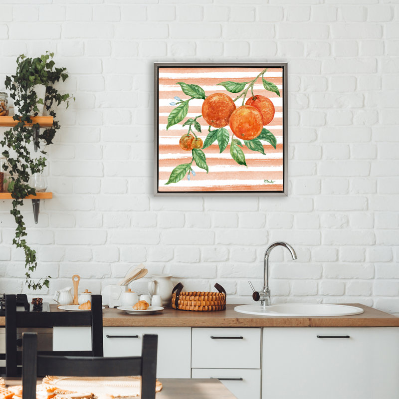 Cadre flottant vigne orange vif brillant, design par Paul Brent, Cadre flottant gris lustré, H 18 po x l 18 po