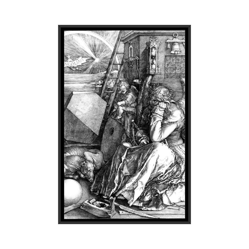 «Melancholia, 1514», reproduction d'art sur toile, H 26 po x l 18 po x P 1,5 po, Toile encadrée noire, Pas de tapis