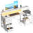 Writing Desk With Led & Power Outlet, Computer Desk With 4-tier Fabric Drawers, Reversible Corner Desks With Large Monitor Stand-898475280