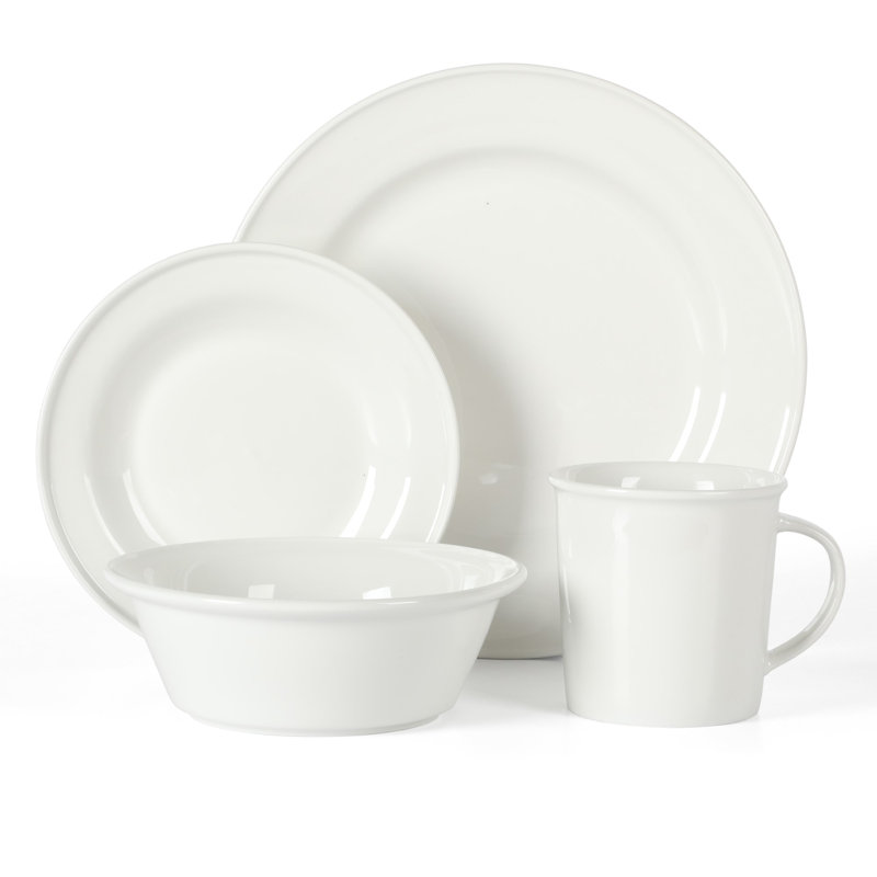 Cliffield White Porcelain 16-Piece Dinnerware Set, Service for 4