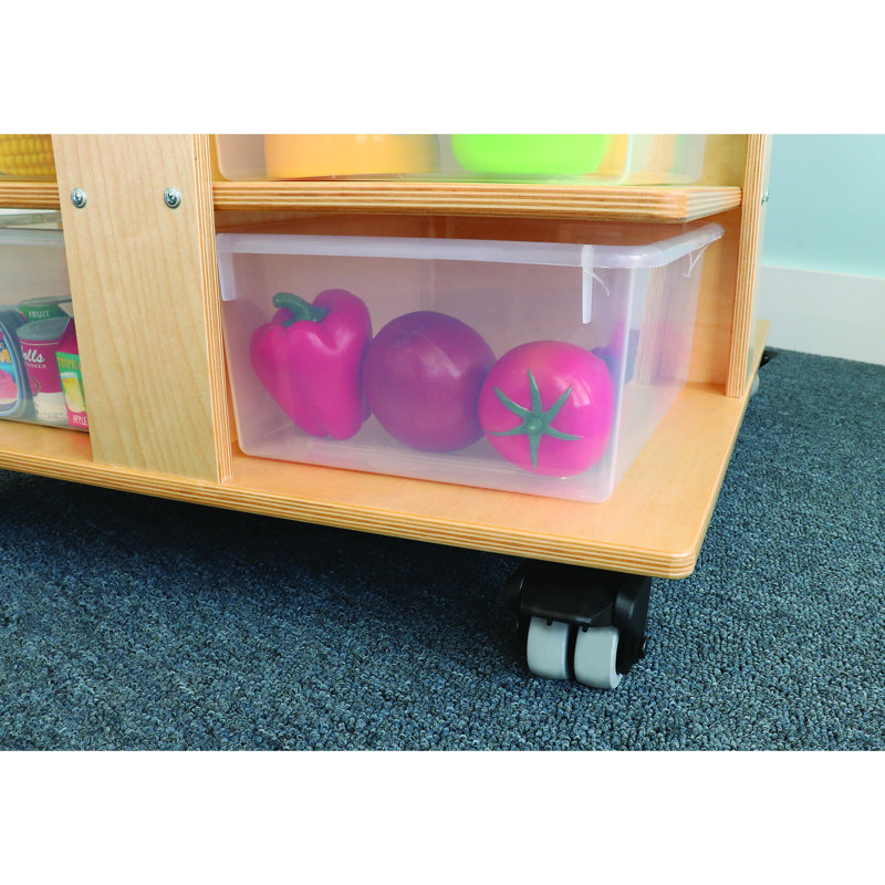 Natural Mobile 24-Cubby Storage Unit with Clear Polypropylene Bins
