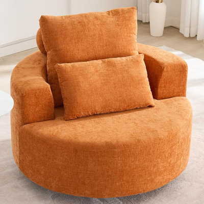 Oversized Barrel Accent Chair, 360° Swivel Round Upholstered Sofa, Chenille High-Resilience Sponge, No Assembly Wide Seat