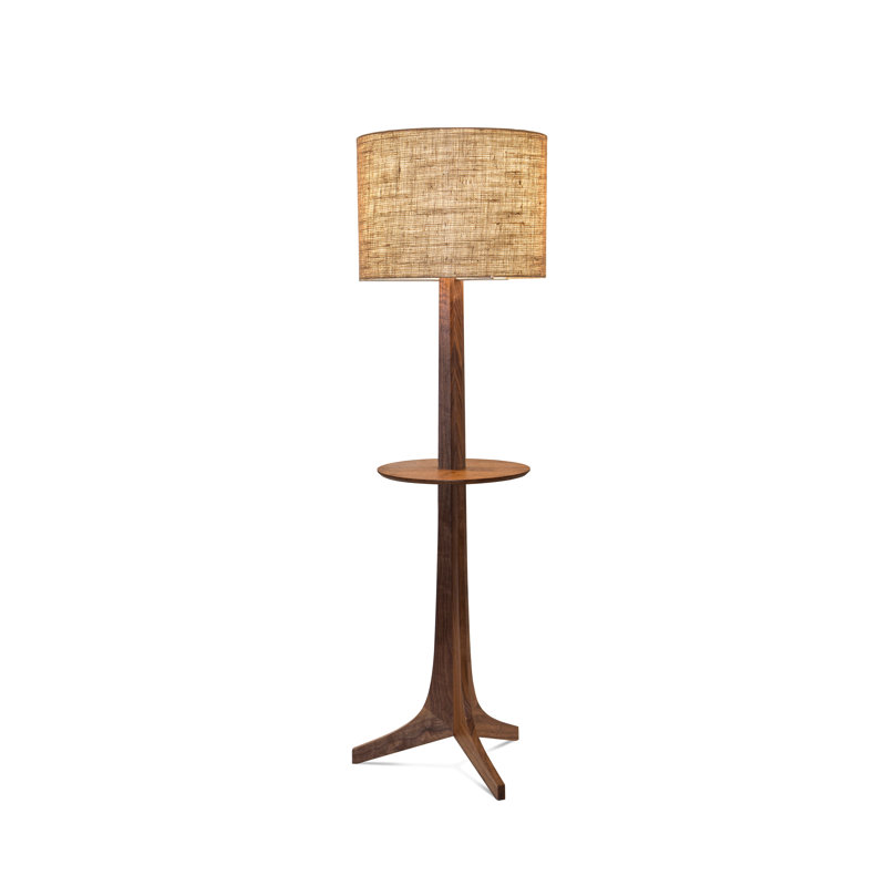 Lampe sur pied 59 po Nauta, Toile de jute, Laiton brossé / noyer / bois exposé