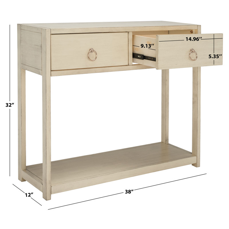 Antique White Wood and Metal Console Table with Storage
