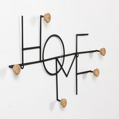Portemanteau "Home" avec 5 crochets en bois