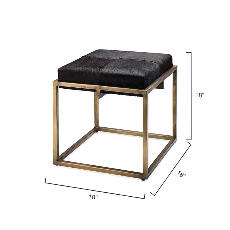 Elegant Black Hide Cushioned Brass Stool for Bedroom & Living Room