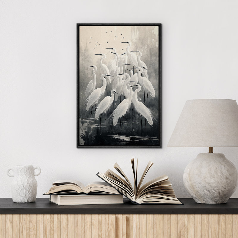 «Crane Bird», impression sur toile encadrée moderne et grise, Noir, noir, noir, noir, H 36 po x l 24 po