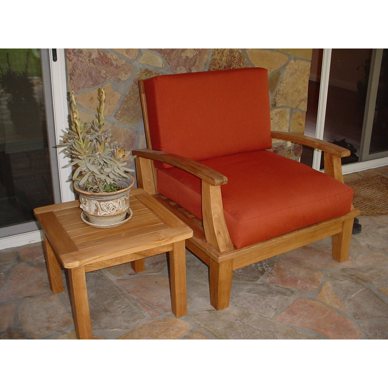 Brianna Outdoor Teak Lounge Chair, Canvas - Tangerine