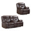 Ensemble de salon inclinable manuel 2 pièces en cuir végétalien avec console-1846046830
