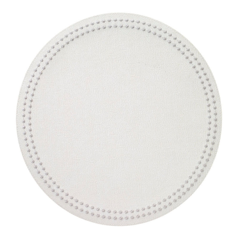 Pearls Vinyl Round Placemats, Silver/Antique White