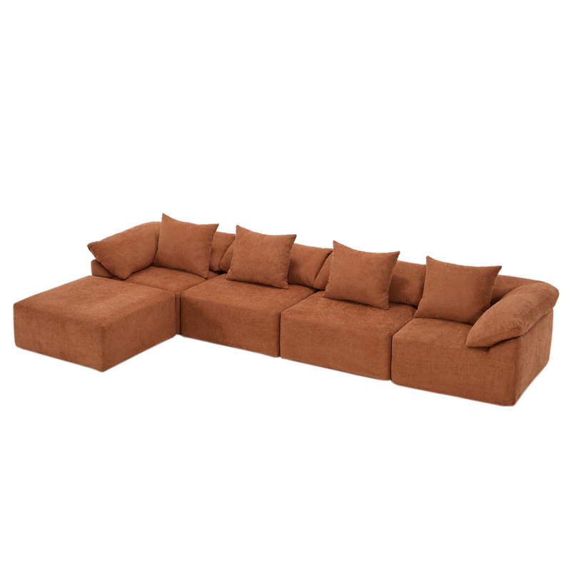 5 - Piece Boneless 142" Upholstered L Shape Sofa With Convertible Chaise, Orange