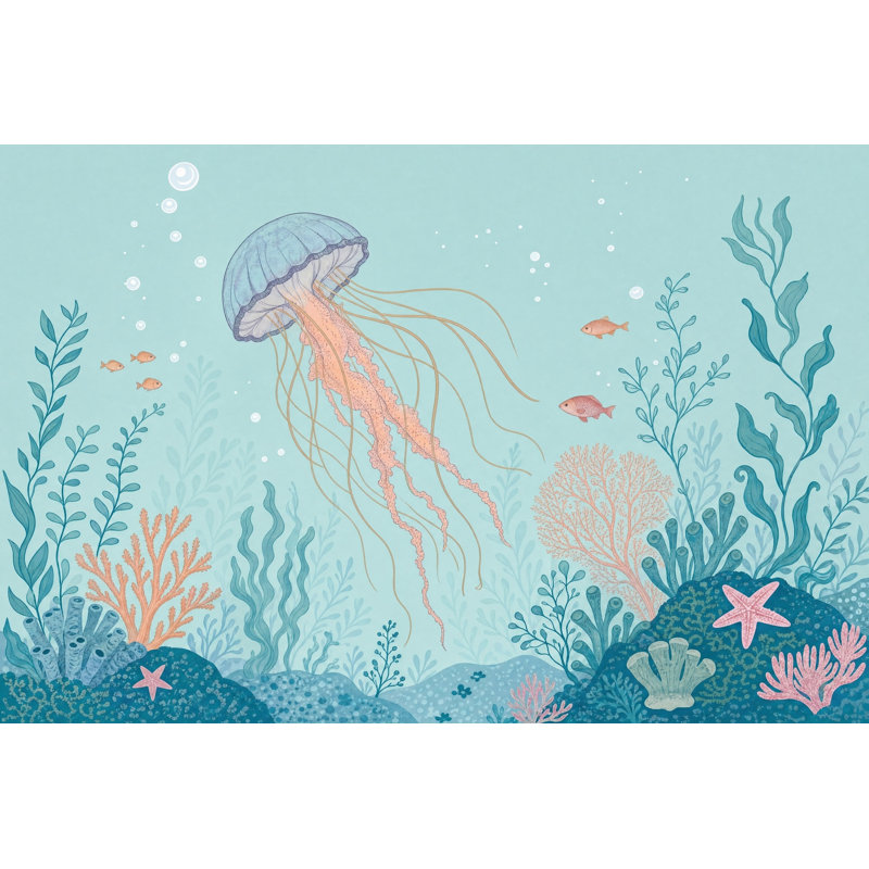 Décoration murale sous-marine amovible méduse océan, 120 po x 96 po, Peler et coller