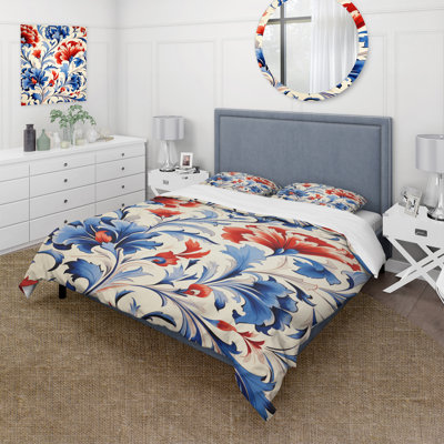 Floral Red And Blue Turkish Tiles 3 - Abstract Floral Duvet Cover Set