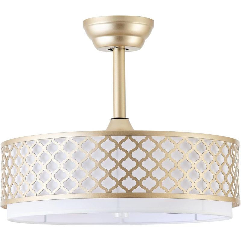 20" Gold Fandelier Ceiling Fan With Lights, Caged Boho Ceiling Fan With Light Remote Control, Rattan With 6 Speeds For Bedroom, Nursery, Living Room