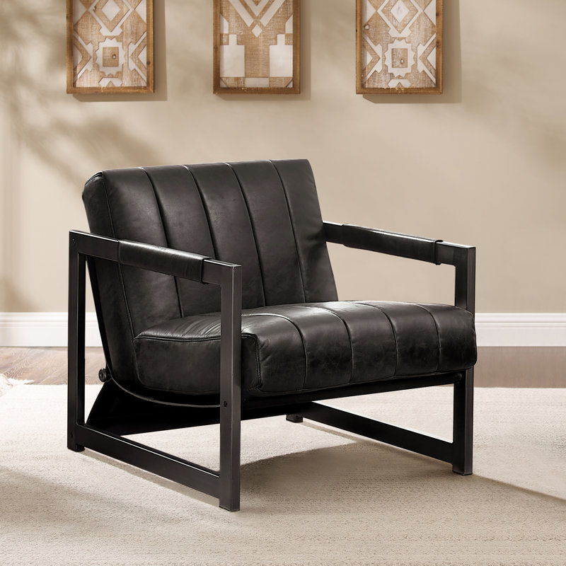 Paynesville 26.75'' W Leather Accent Lounge Chair, Black Genuine Leather