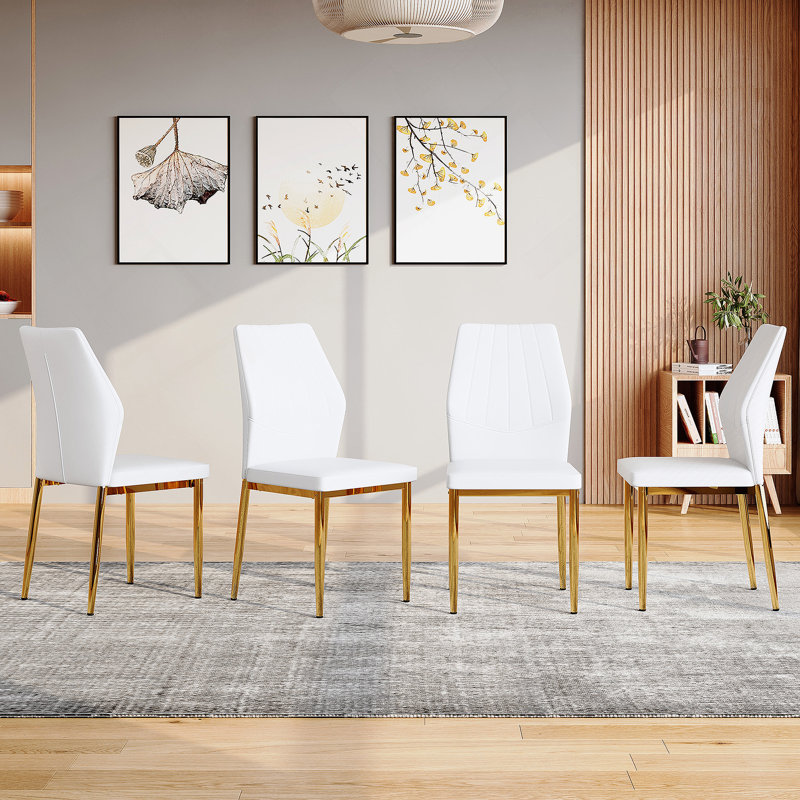 Ensemble de 4 chaises de salle à manger élégantes avec pieds en métal, 4, Blanc