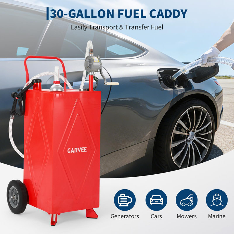 Chariot à carburant 30 gallons avec pompe manuelle, réservoir de transfert de gaz et de gazole portable avec roulettes