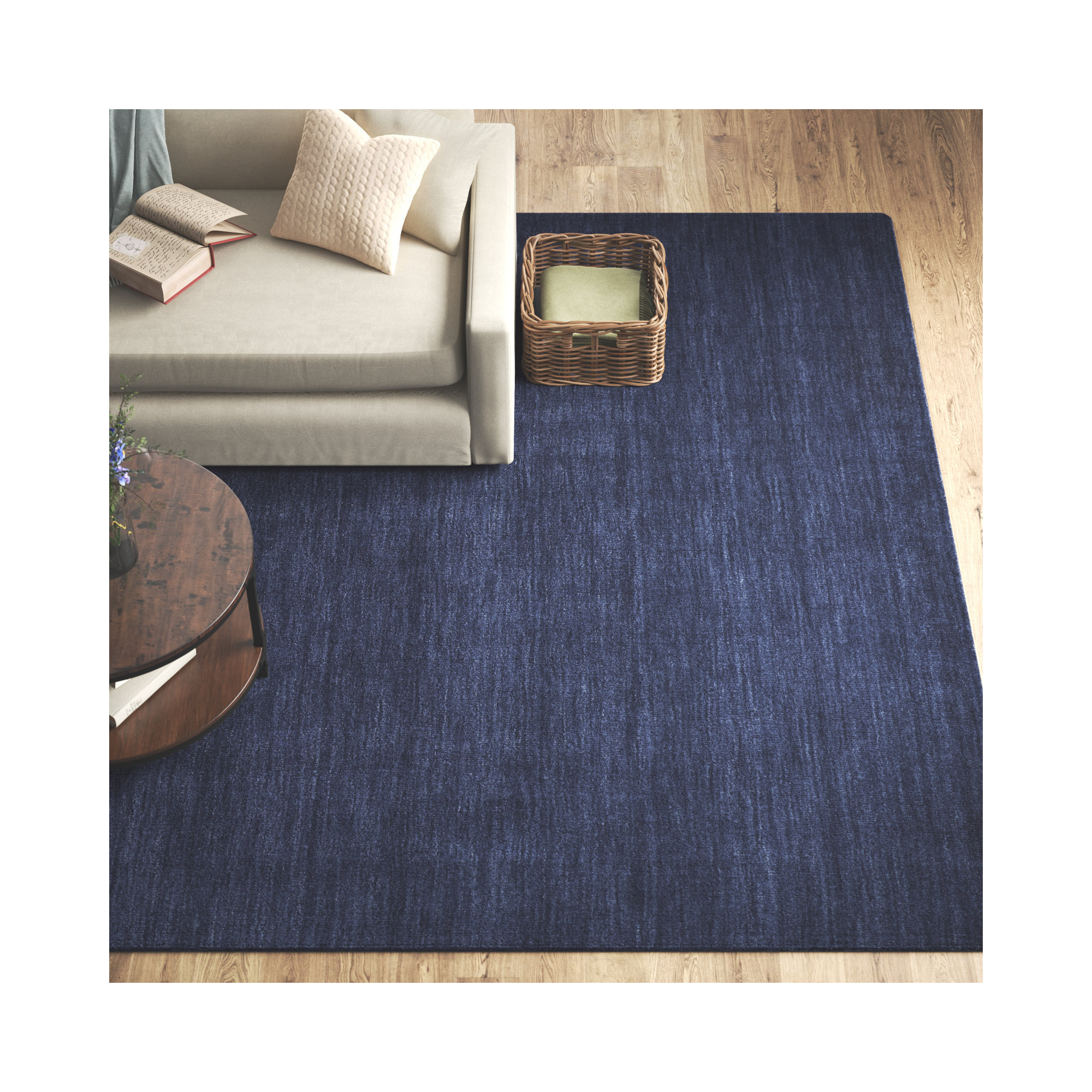 Kaden Handmade Wool Blue Rug, Blue, Rectangle 5' x 8'