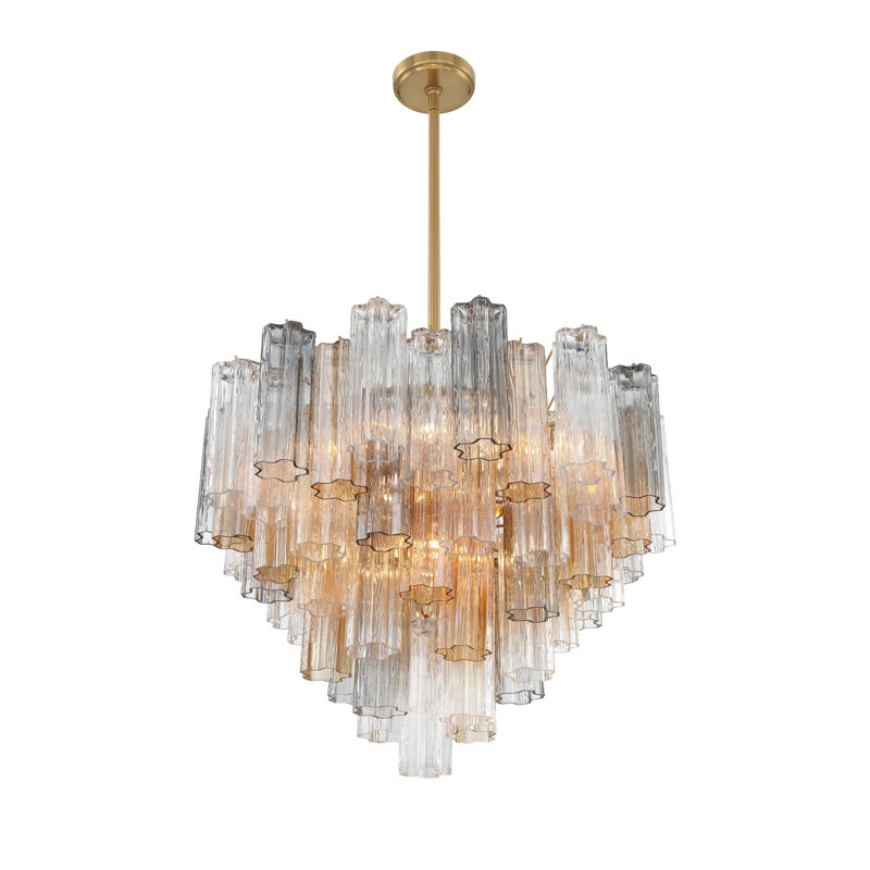 Dimmable Tiered Chandelier, Aged Brass, 21.5" H x 26.75" W x 26.75" D, Gray/Yellow